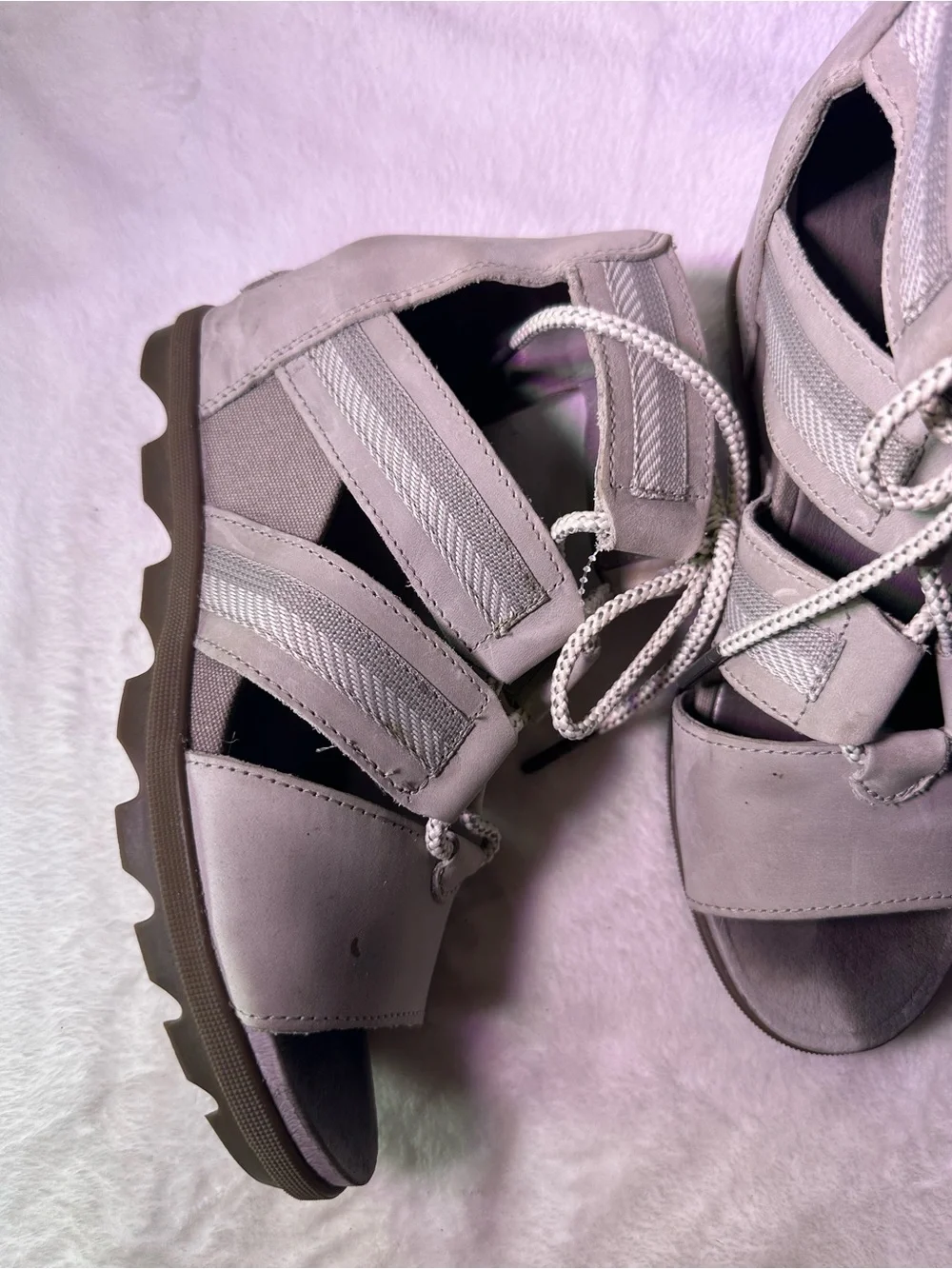 Sorel Beige Lace-Up Wedge Sandals